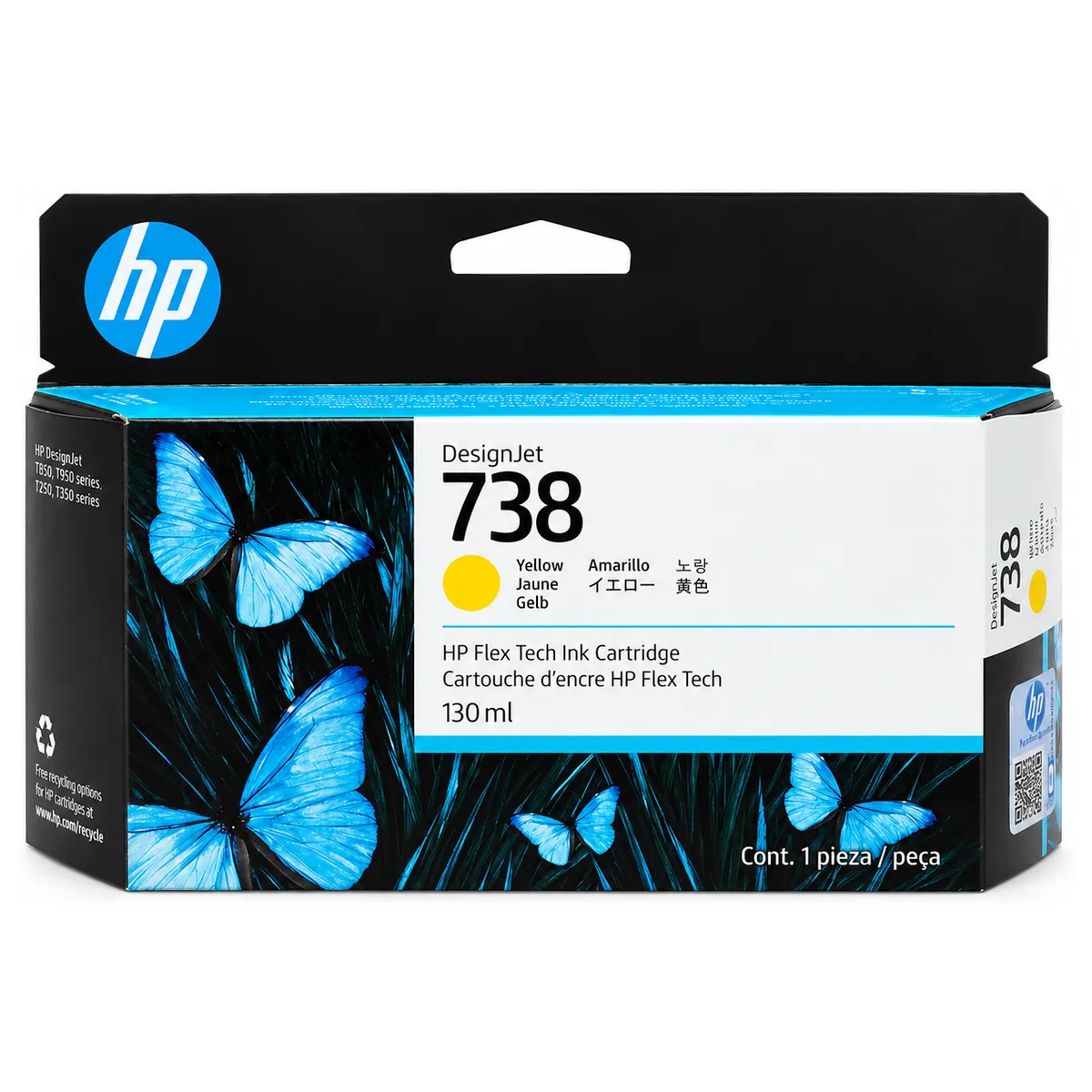 HP 738 130-ml Yellow Ink Cartridge - 498N7A